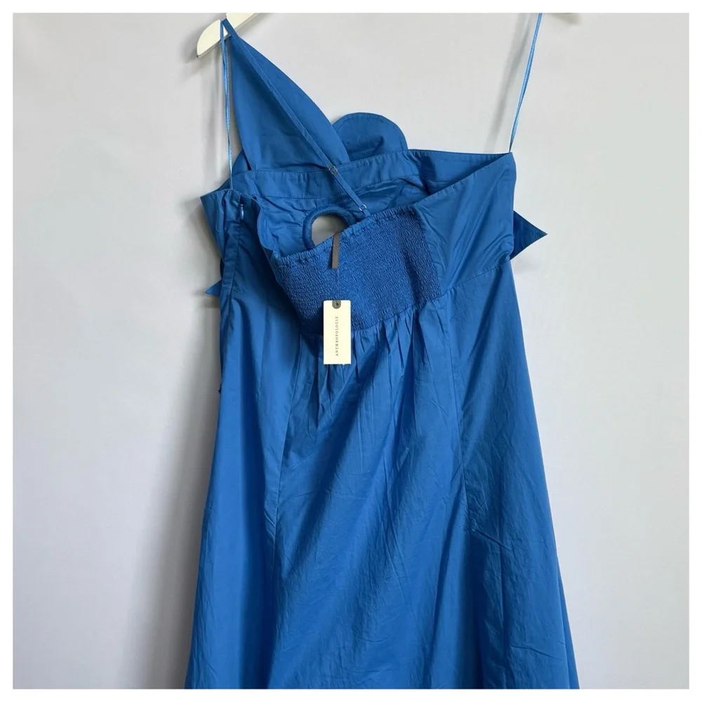 NWT Anthropologie One-Shoulder Cutwork Cutouts 3D Flower Blue Midi Dress - Picture 14 of 16